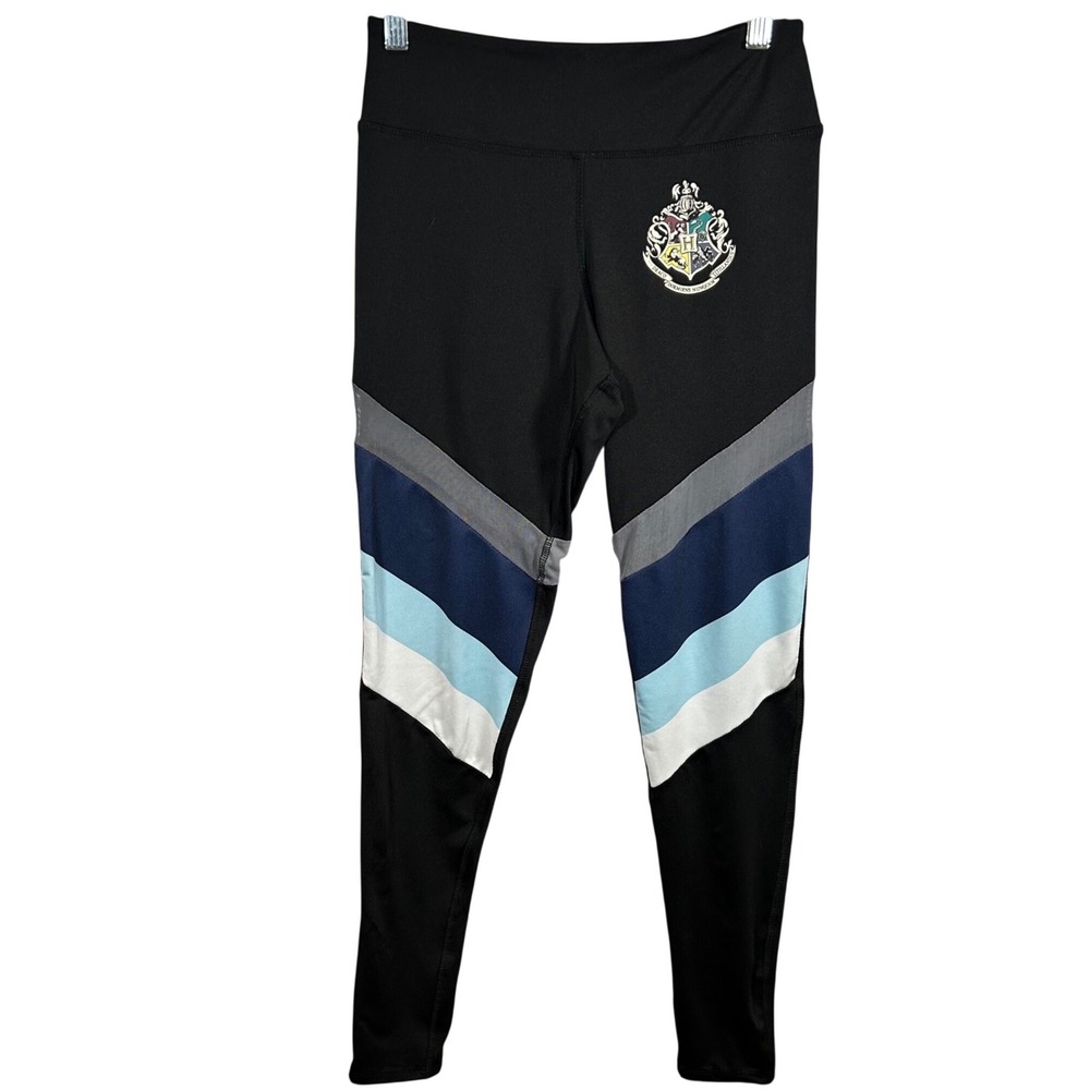 Harry Potter Hogwarts Crest Athletic Leggings Woman's Small Black Chevron